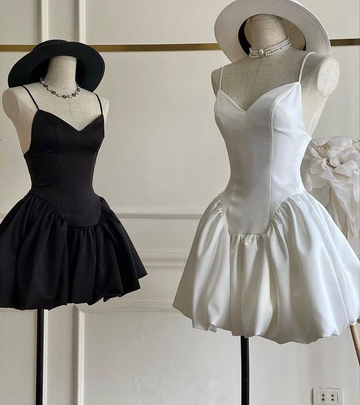 Simple V Neck White/Black Homecoming Dress Short Prom Dress HZ1023